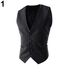 Men’s Fashion Formal Business Casual Stripe Single-breasted Slim Waistcoat Suit