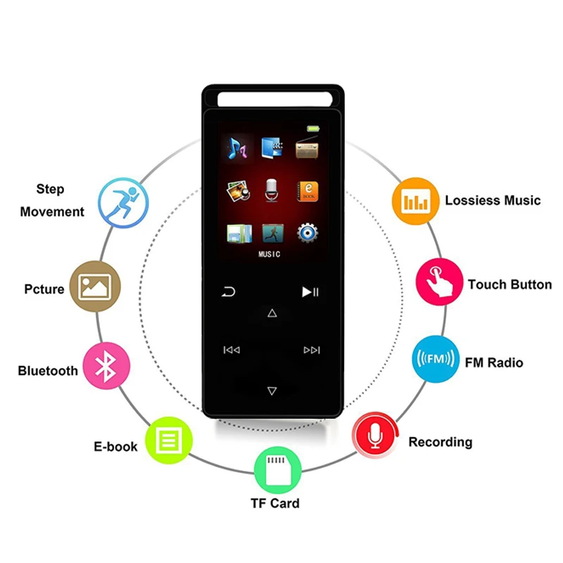 Новое поступление сенсорный Bluetooth MP4 плеер 16 Гб 1,8 дюймов экран Спортивный плеер высокого качества без потерь Музыкальный плеер с FM