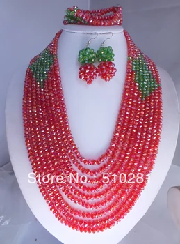 

Free ship!!! Charming Wired Red and Green Crystal Flower jewelry sets for African Wedding Party Gift