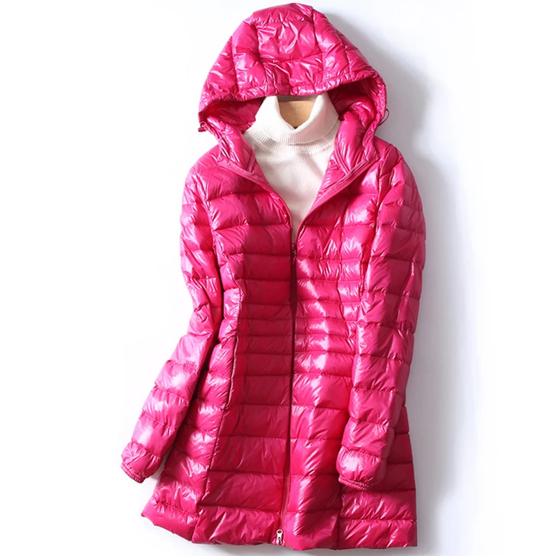 Goedkoop 2018 Herfst Winter Vrouwen Ultra Licht Donsjack Warme Lichtgewicht Witte Eend Down Jas Parka Dames Lange Hooded Uitloper AB884