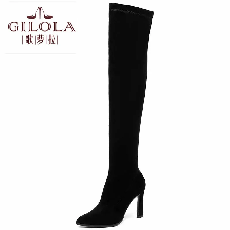 

New Fashion Women Over The Knee Boots Stretch Fabric High Heels Pointed Thin Heel Long Boots Women Shoes Thigh High #Y0058534Y