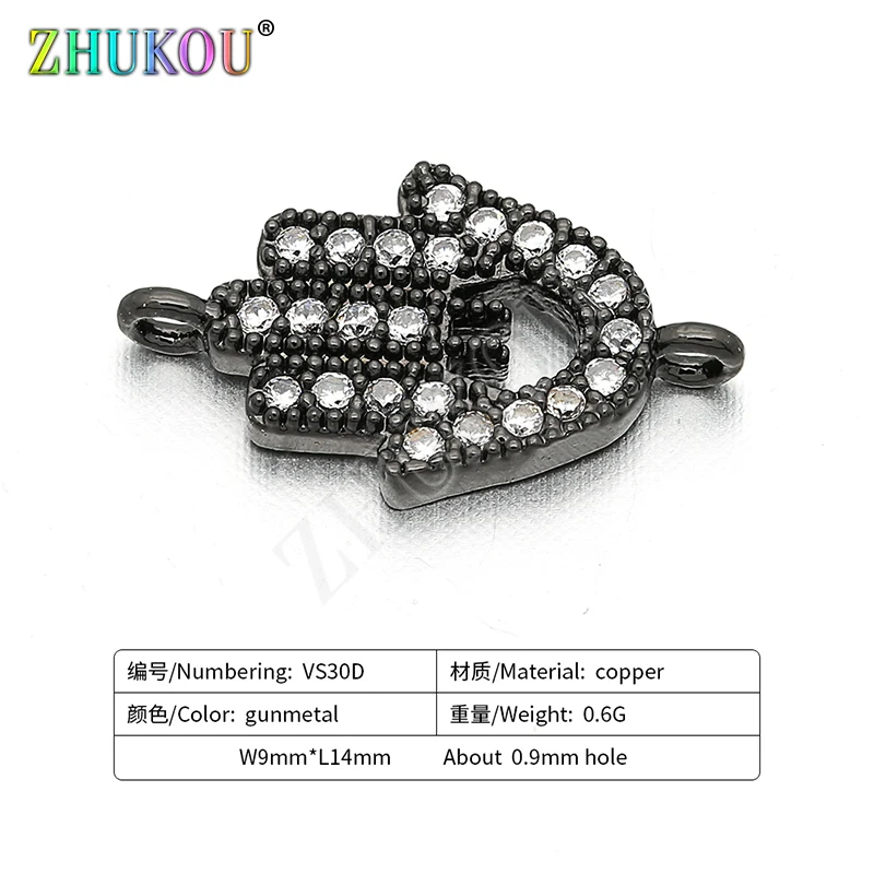 

9*14mm Handmade Brass Cubic Zirconia Lucky Hamsa Hand Connector Diy Jewelry Findings, Hole: 0.9mm, Model: VS30