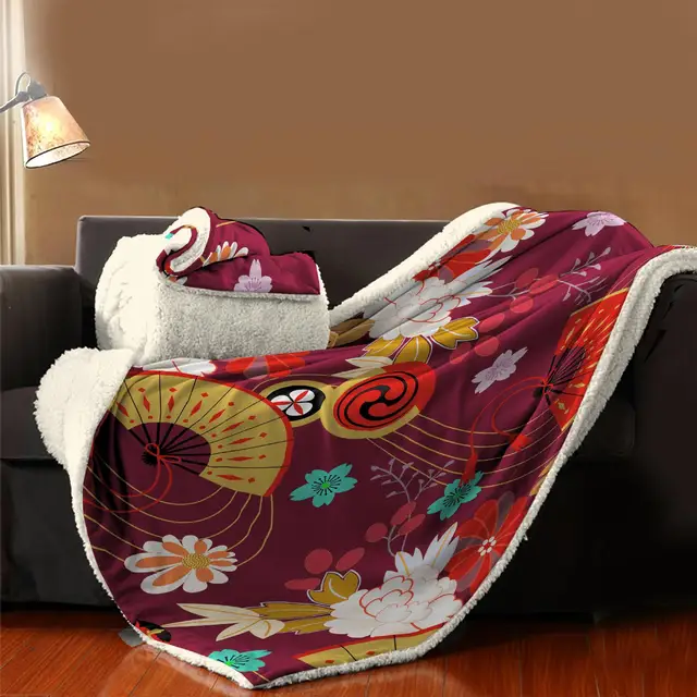 Japanese pattern Blanket on Beds Velvet Plush Throw Blanket for Kids