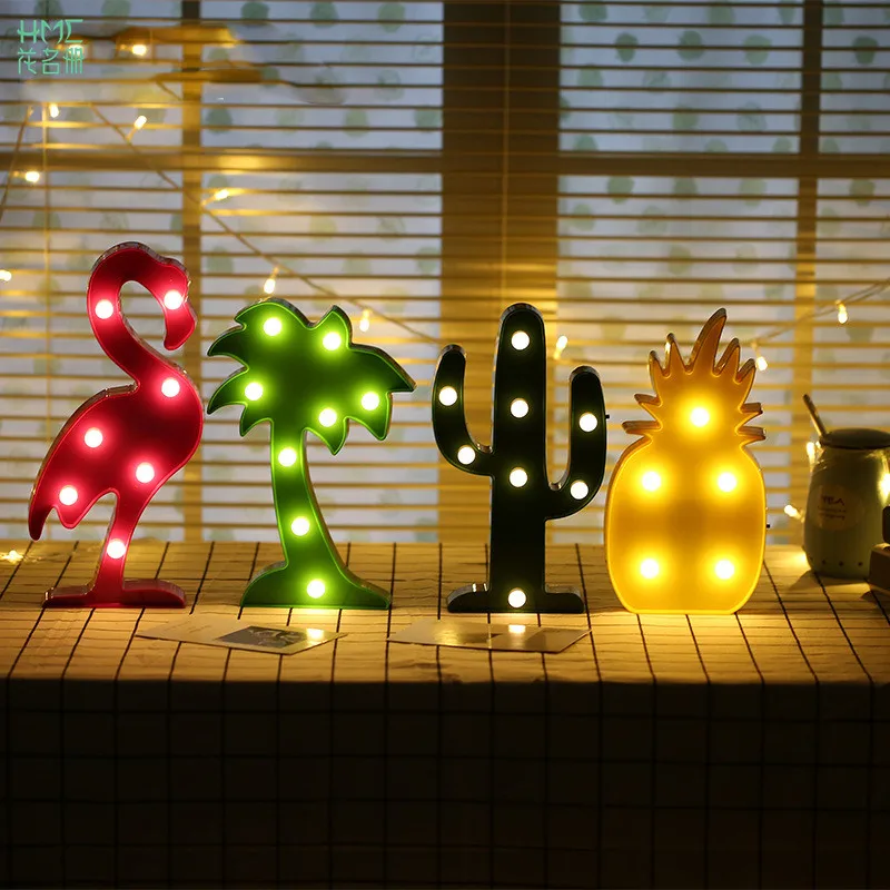 

1pcs Flamingo LED Night Light Cartoon Unicorn Cactus Decorated Table Lamp Christmas Wedding Decoration Tropical Party Supplies