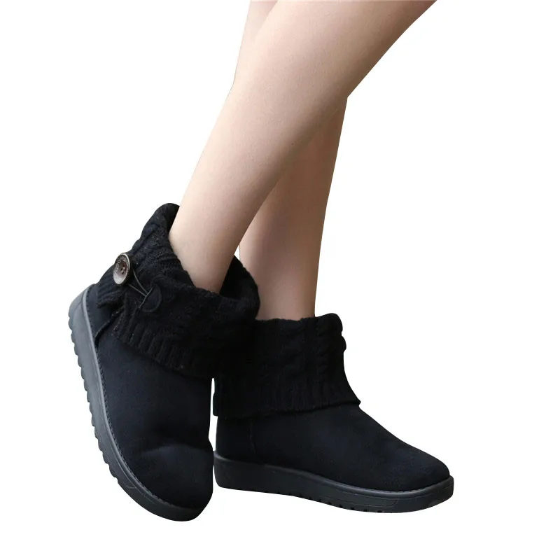 

Fashion Buckle Knit Ankle Snow Boots Women Winter Thick Plush Cotton Velvet Short Boot Shoe Lady Button Mujer Zapatos Botas Shoe