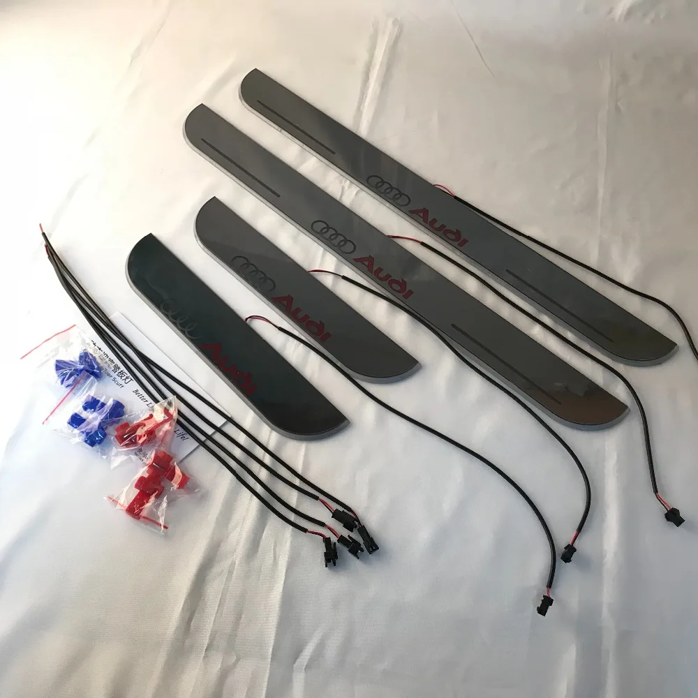 

RQXR led moving door scuff for Audi dynamic door sill plate flat lining overlay flow/fixed light, 4pcs