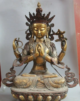 

USPS to USA S2237 27" Tibet Buddhism Bronze Gild 4 arms Chenrezig Buddha Avalokiteshvara Statue (B0328)