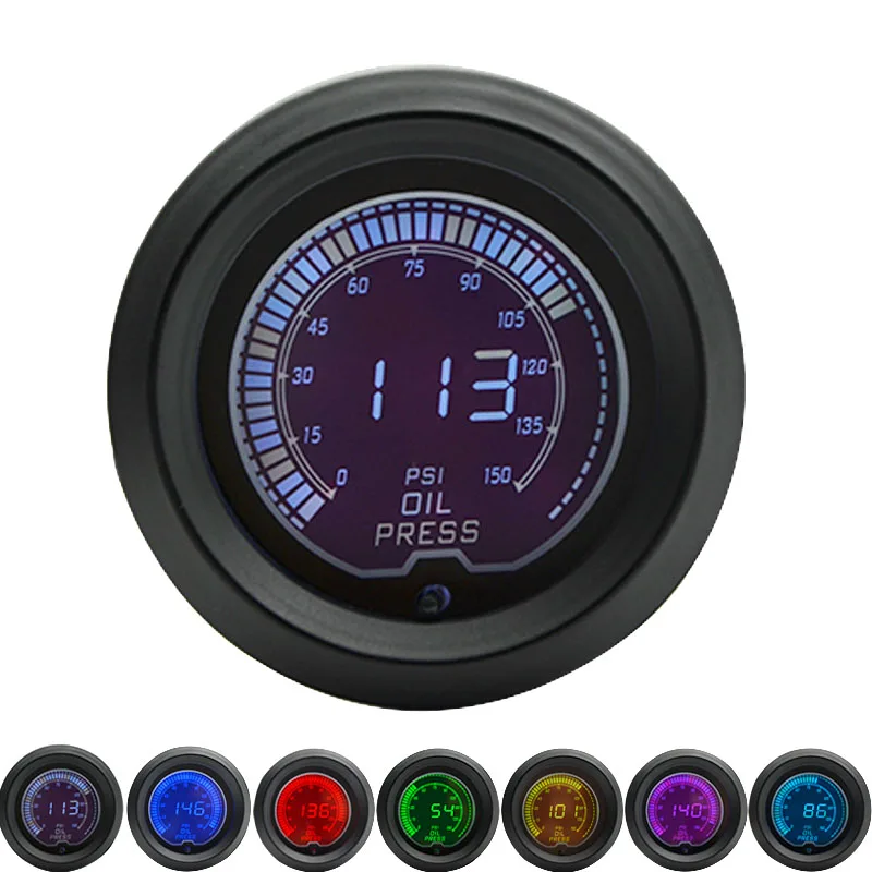 

52mm Oil Pressure Gauge PSI LCD Digital 7 Color Display With Sensor