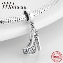 925 стерлингового серебра сверкающие женские туфли на высоком каблуке CZ бусины кулон подходит Pandora Браслеты сделай сам