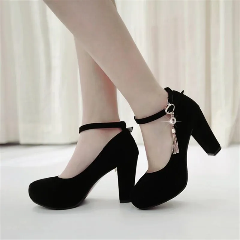 Spring New pattern fashion Simplicity Round head High-heeled Women Shoes gules black Shallow mouth marry Women Shoes size 34-43