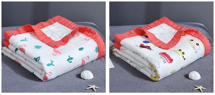 New 4 Layers Bamboo Baby Muslin Blanket Newborn Swaddles Soft Cartoon Blankets Bath Gauze Infant Wrap Sleepsack Multi-use Diaper (18)