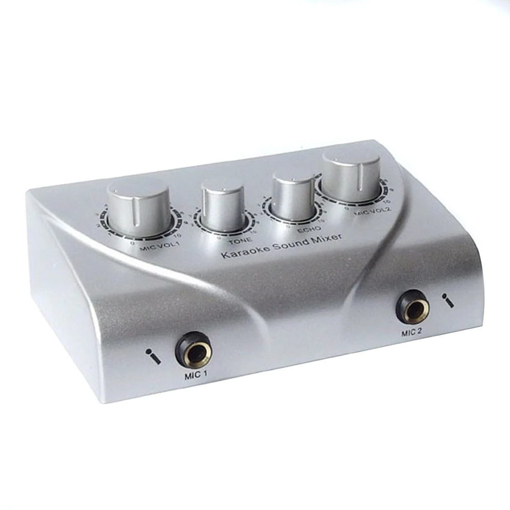 Professional Karaoke Sound Mixer With Cable Dual Mic Inputs Microphone Control Amplifier Echo Effect 3 Colors