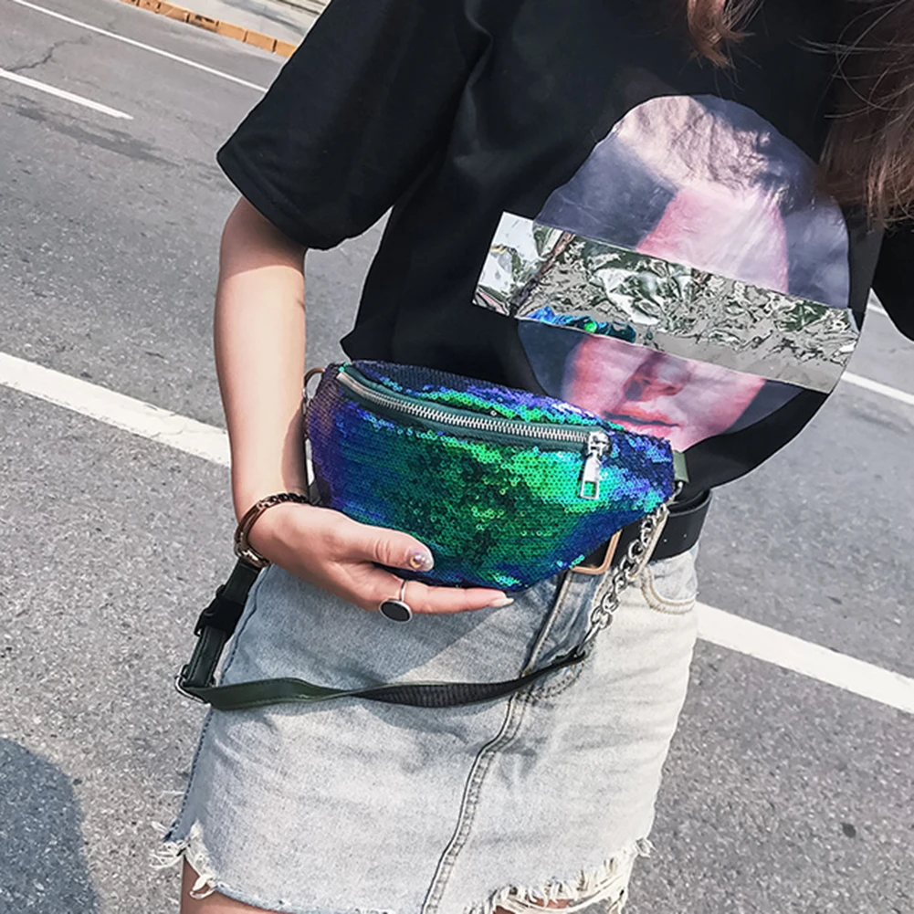 Женский Повседневный ремень с блестками сумка Fanny Pack модная женская поясная сумка сверкающие блестки пайетки пакет на застежке нагрудный мешочек сумка на плечо