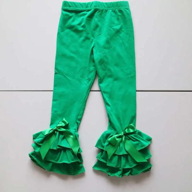 

wholesale girl ruffle triple leggings Christmas ruffle bows leggings dress boutique children fern green leggings