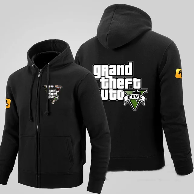 Game Grand Theft Auto V GTA5 Logo Hoodies Zip Up Cotton