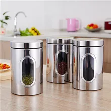 3Pcs Stainless Steel Storage Jar Thick Transparent Sealed Cans Noodles Grains Coffee Tea Candy Jar Kitchen Storage Bottle