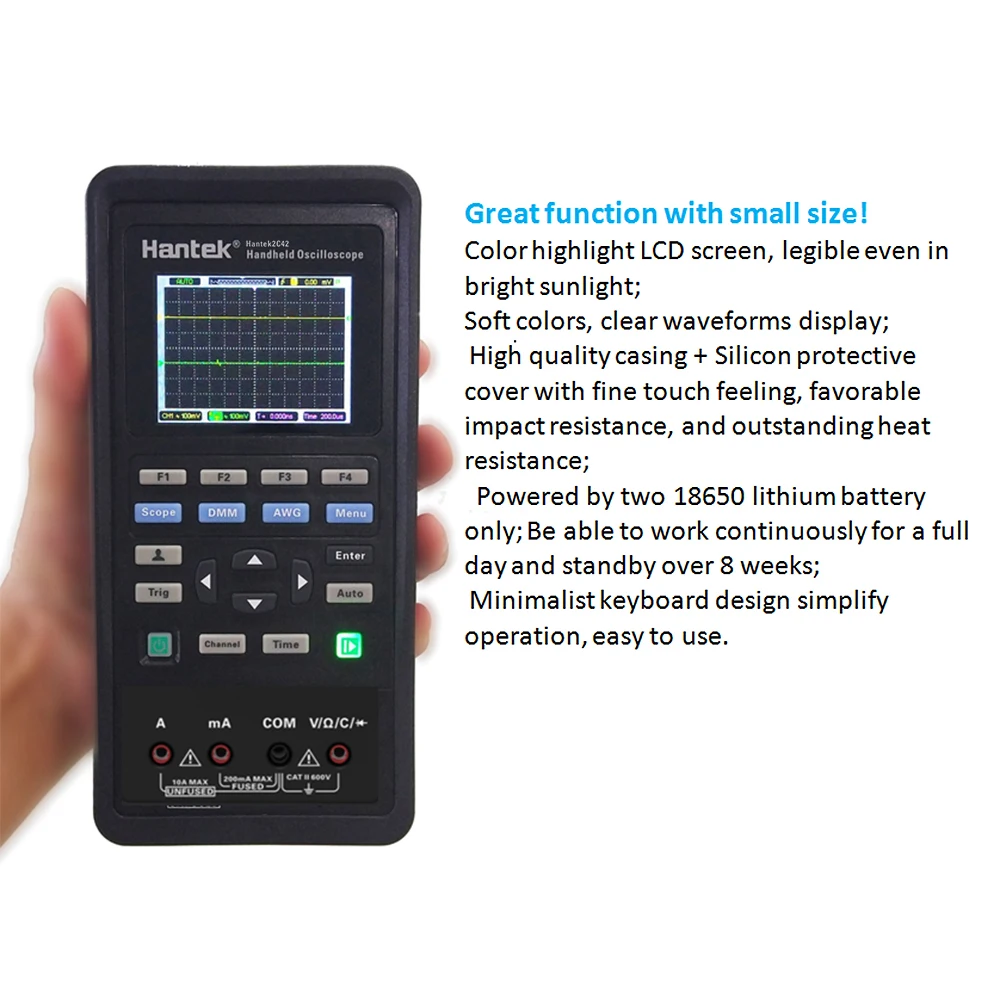 Hantek 2 в 1 40 МГц 250MSa/s Портативный цифровой осциллограф+ мультиметр двухканальный портативный измеритель объема ЖК-дисплей тест-метр