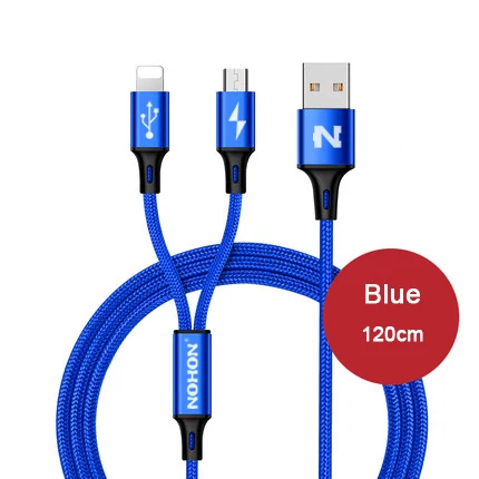 NOHON 3 в 1 USB кабель для iPhone 8X7 6 6S Plus 5 5S samsung Xiaomi lenovo 2 в 1 Micro type C кабели для быстрой зарядки - Цвет: 2-in-1 Blue