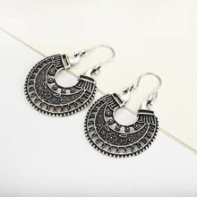 E0482Retro Coreano Oco Textura Brincos Boho Do Vintage Tibetano Prata Rodada Gancho do Ouvido Brincos Tribais Retro Brincos Pendurados(China)
