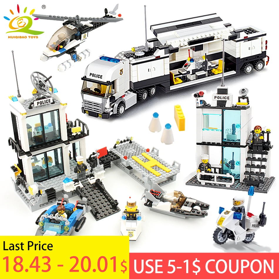 536pcs Building Blocks Police Station Prison Figures Compatible Legoing City Enlighten Bricks Toys For Children Truck Helicopter