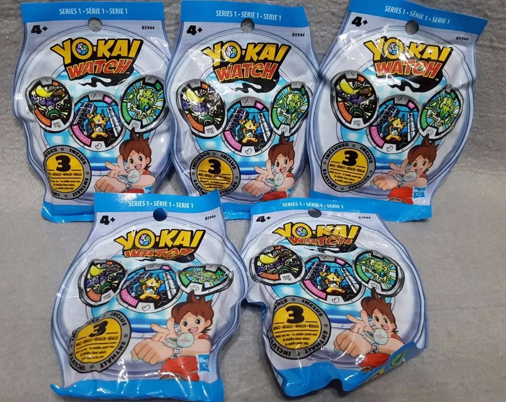 

NEW Lot of 5 Packs YO-KAI YoKai Watch Medals Series 1 Blind Bags Sealed 3 medals 2" Kids toy gift boy Birthday Game fun fashion