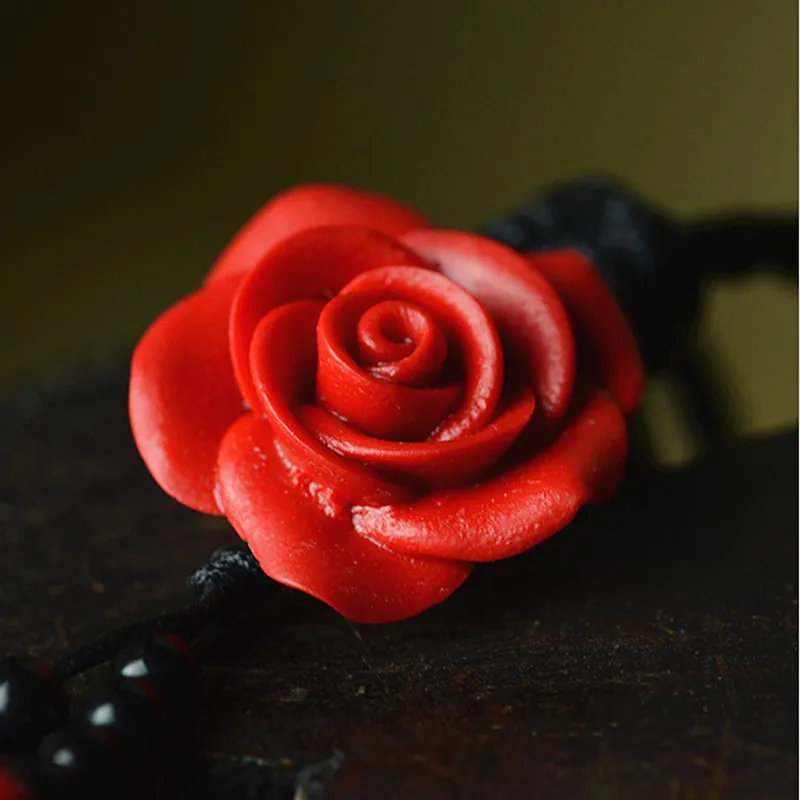 Yanting long maxi ethnic necklace for women red carved lacquerware flower pendant necklace rope chain handmade vintage jewelry (10)