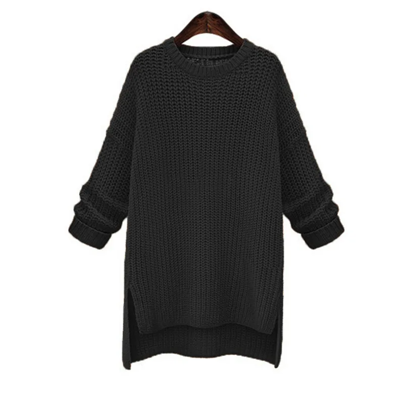 New Open-fork Long Sweater Coat Pulover Feminino Autumn Winter Women Knitted Jumper Thickened O-neck Long Sleeve Sweater