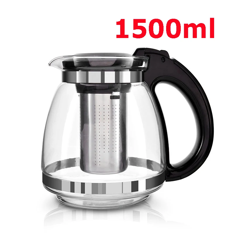 Hot Sale Genuine 1500ml Glass Teapot Home Office Tea Pot Kettle Drinkware Heat resistan Stainless Steel