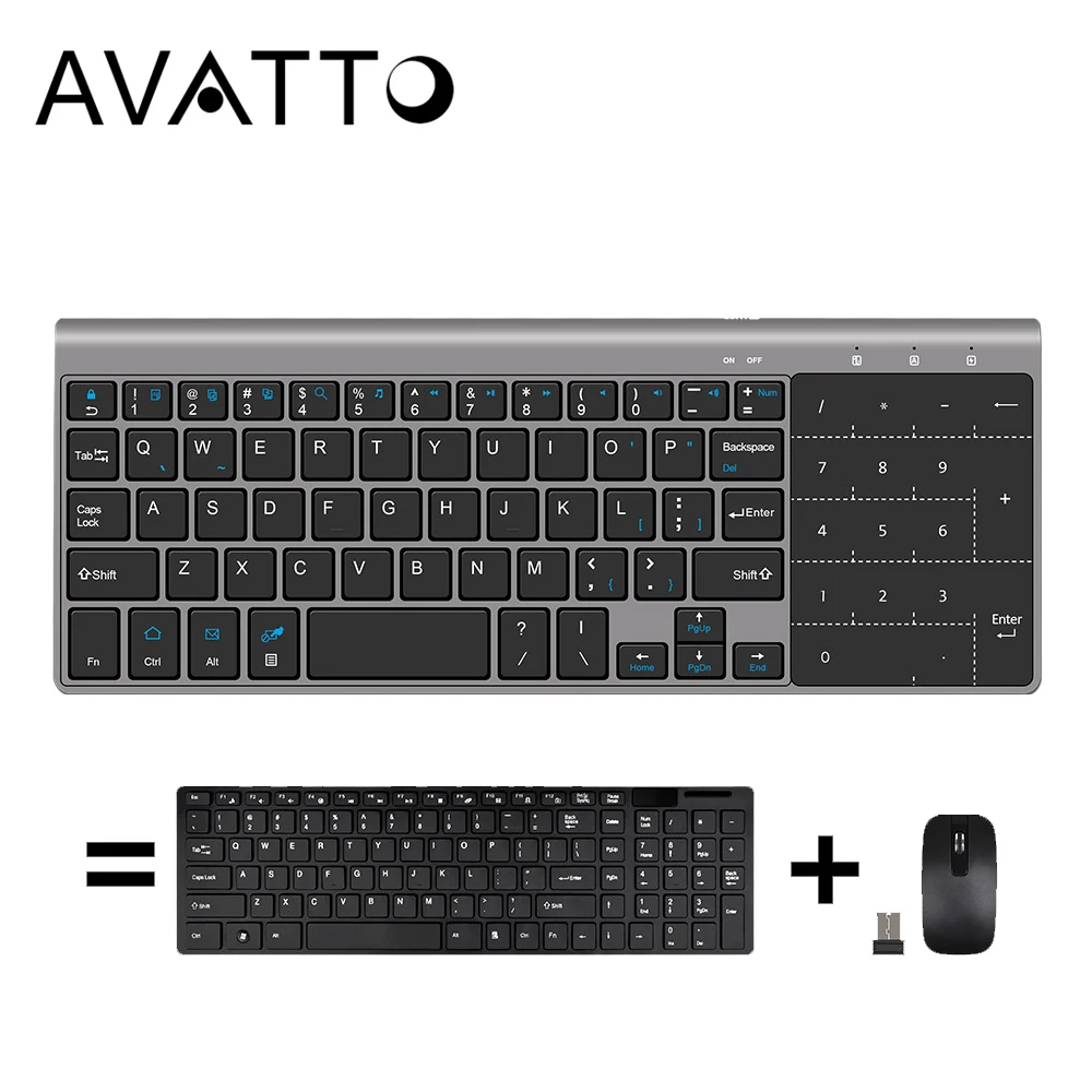 

[AVATTO] Ultra-thin Touchpad Multimedia Mini Keyboard with 2.4G USB Wireless Keypad for Windows IOS Android PC,Desktop,Laptop