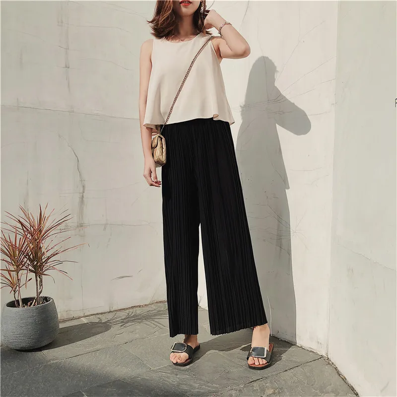 FREE SHIPPING !! High Waist Pleated Chiffon Wide Leg Trousers JKP663 ...