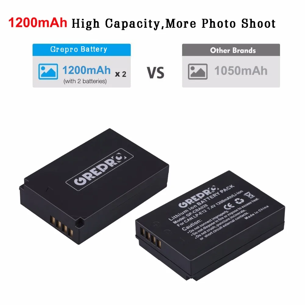 2pcs 1200mAh LP-E12 LPE12 LP E12 Camera Battery + LCD USB Charger for Canon M 100D Kiss X7 Rebel SL1 EOS M10 EOS M50 DSLR AKKU