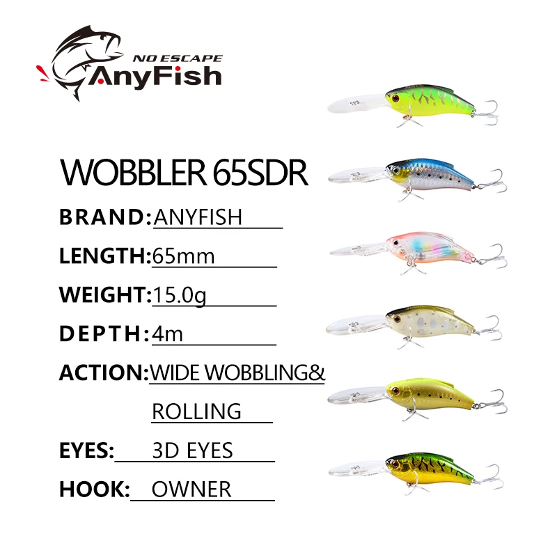 ANYFISH воблер 65SDR рыболовные приманки глубина погружения 4 м жесткие 3D глаза