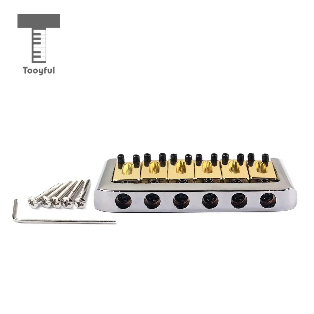 Tooyful 1 Set Guitar Replacement Fixed Bridge Golden Saddle for 6 String Electric/Cigar Box Guitar Parts