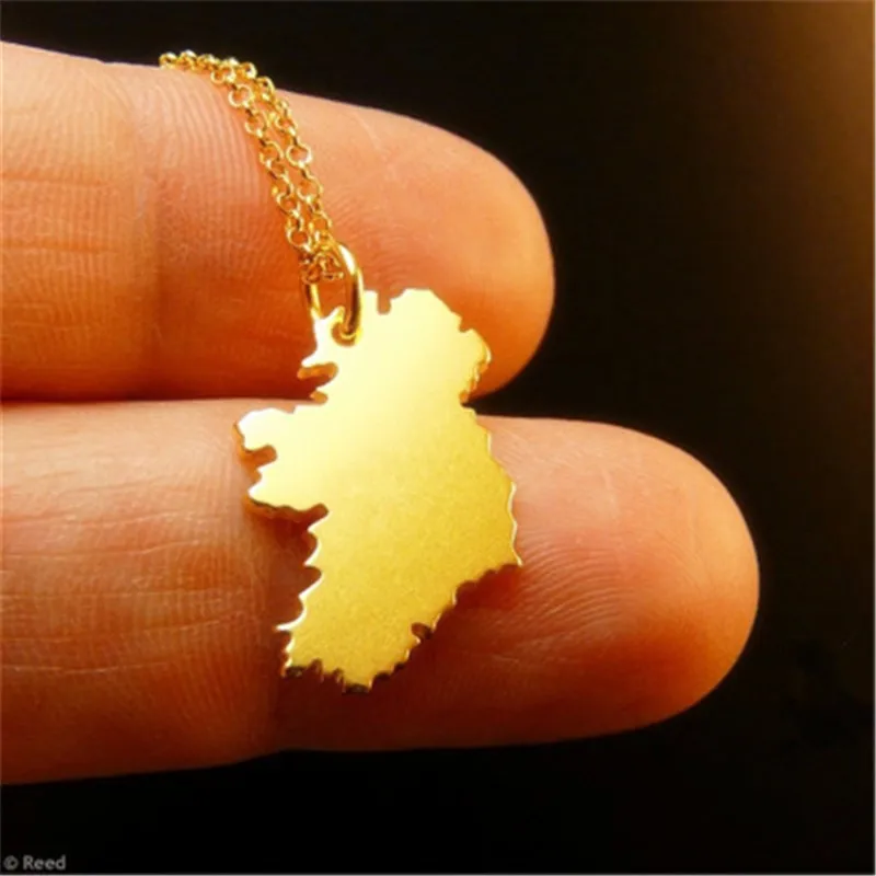 The Republic of Ireland Map Gold Color Pendant and Thin Chain Necklaces