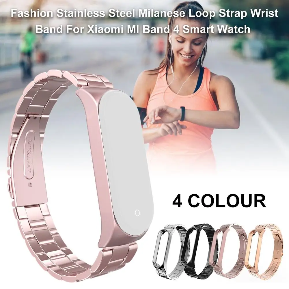 

For Xiaomi Bracelet 4 Metal Wrist Strap Stainless Steel Magnetic Milan Nice Three Beads Replacement Strap Watch Band