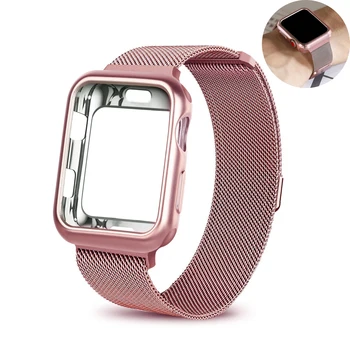 

For Apple Watch Series 1 2 3 Band Sport Milanese Loop Magnetic Buckle Replacement 38mm 42mm Strap+galvanized TPU Protective Case