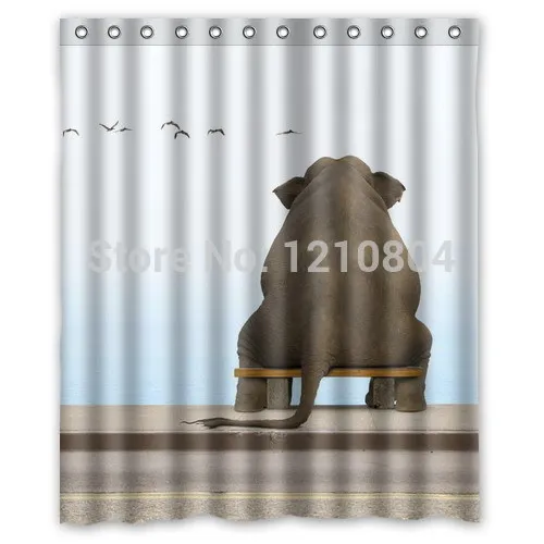 Lonely Elephant Sit At Sea side Background Waterproof Polyester Shower&ampBath Curtain66&quot x 72&quot 60&quot 48&quot 72&quot36&quot | Дом и