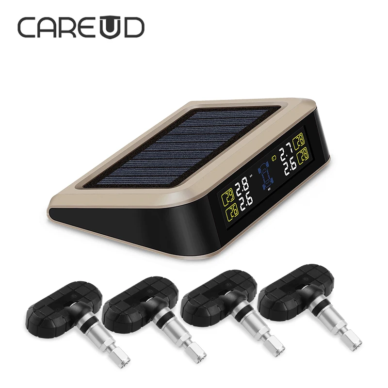 T601X-NF+ Car Solar Power TPMS and Tire Pressure Monitoring System with Wireless 4 Internal Sensor LCD Monitor Support Bar PSI | Автомобили