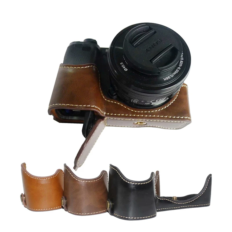 PU Leather case Camera Bag half body cover For SONY A6400 A6600 portable shell With Battery Opening | Электроника