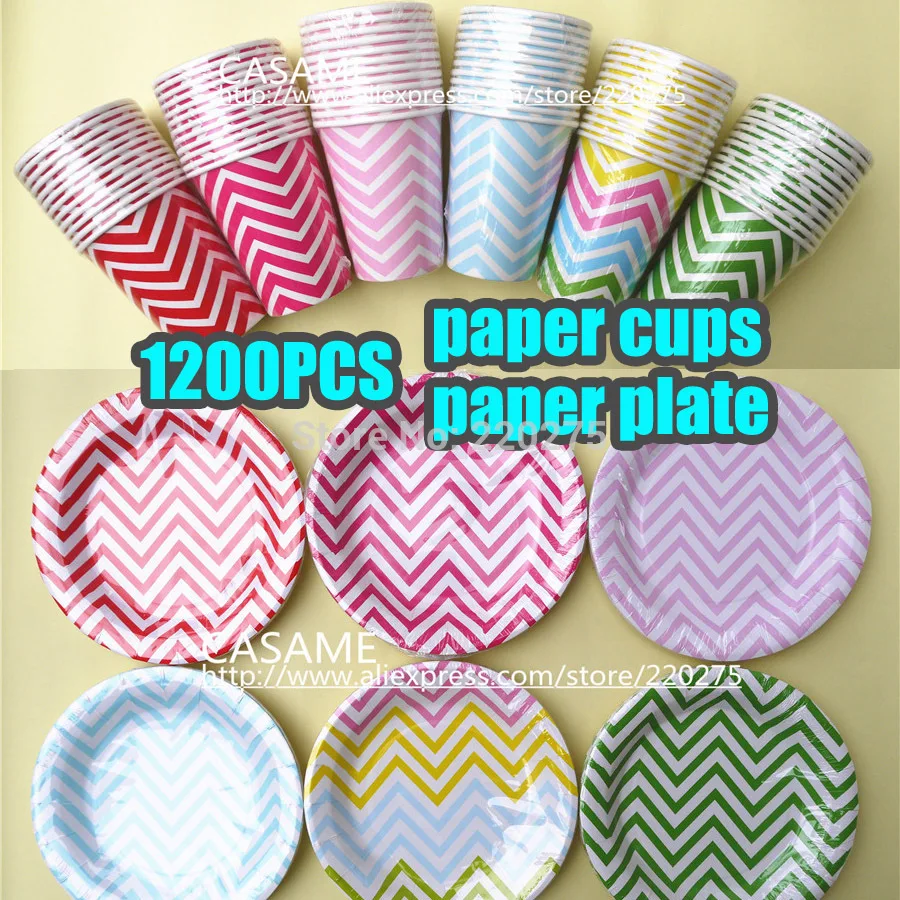 1200pcs (12pcs/pack ) Chevron Paper Dishes Party Supplies Paper cups