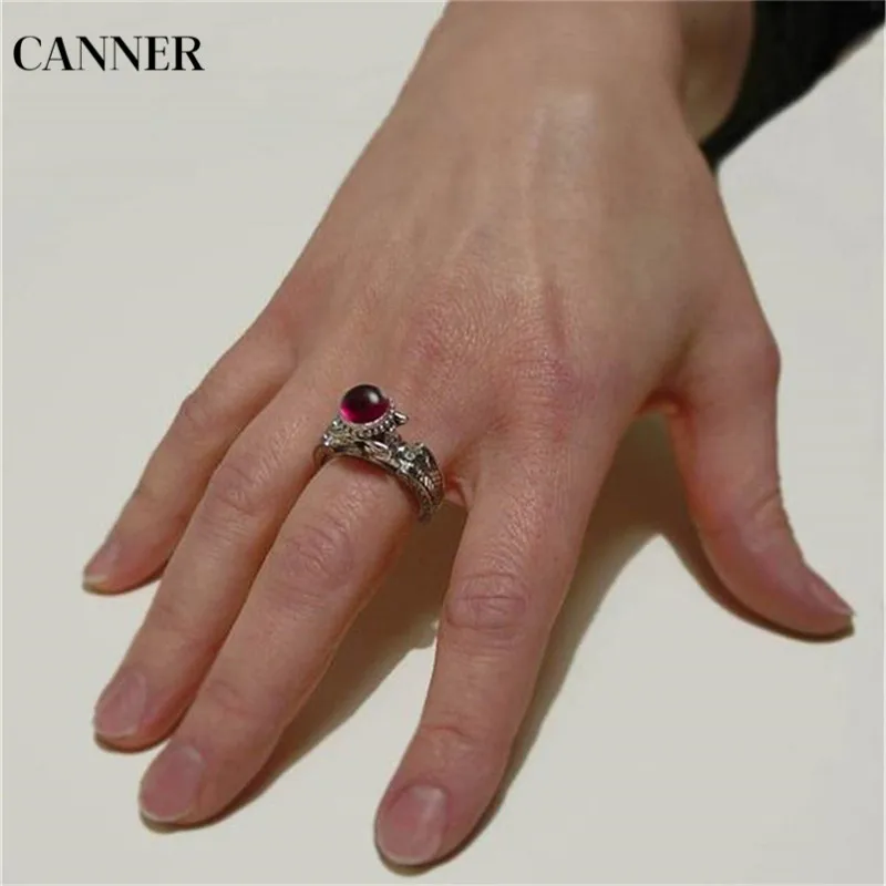 Canner Русалка Красный Кристалл Кольца Ретро обручальное кольцо ювелирные изделия серебряный цвет для женщин Девушка