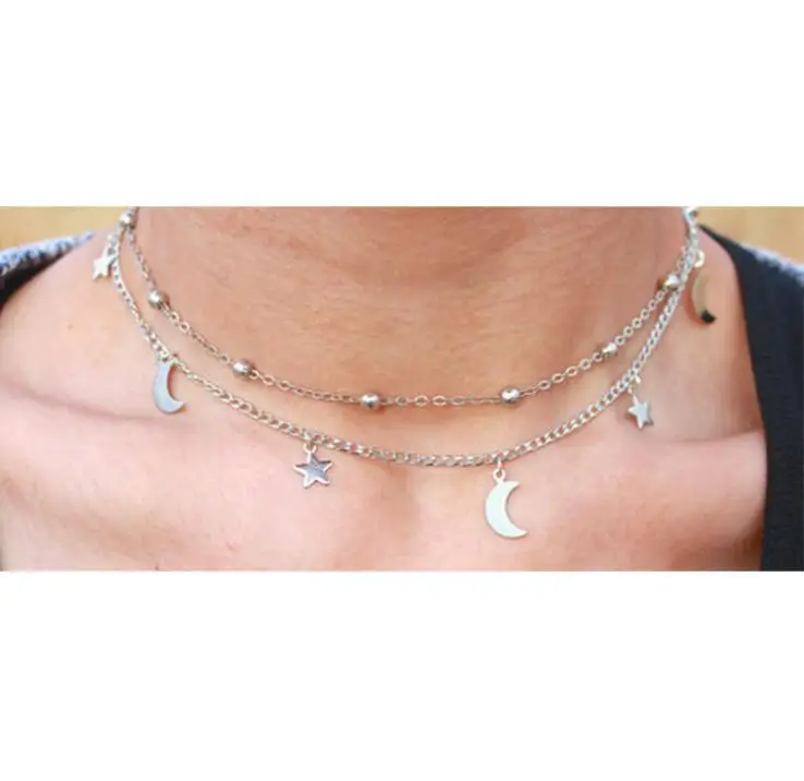 Ожерелье s для женщин девушек модное ювелирное изделие воротник тренд летний подарок простой: золото, серебро сексуальная цепь Звезда Луна ожерелье набор
