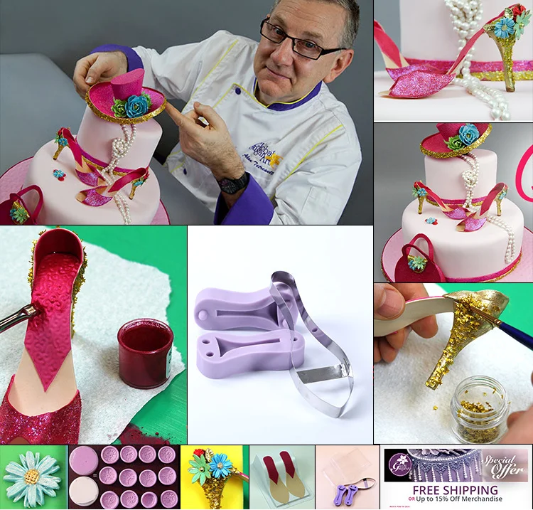

High Heel Cake Fondant Mould Set Silicone Stainless Women Shoe Shape Chocolate Mold Cutter Home Birthday Cake Decorating Helper