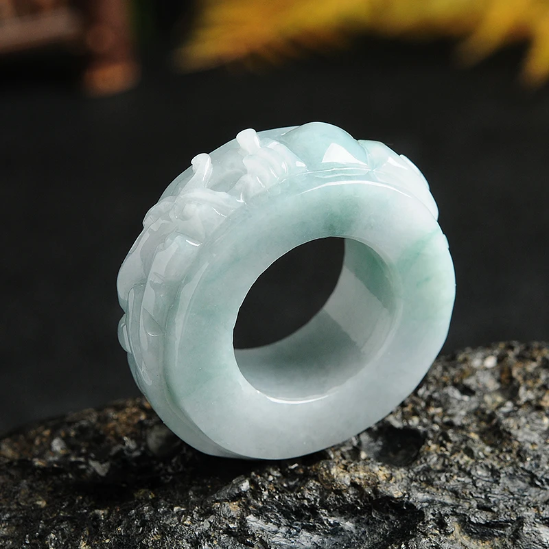 natural geen jadeite dragon designer ring luxury man lucky ring