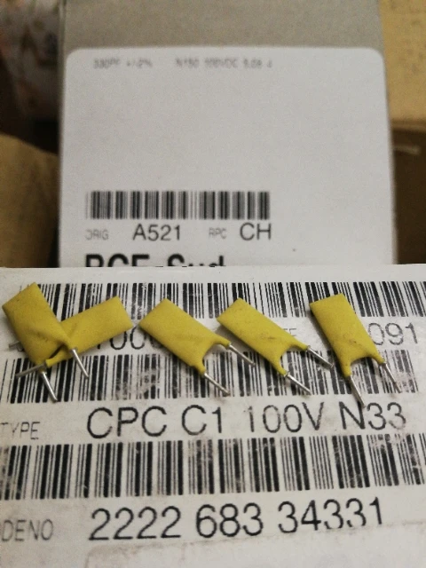 

2019 hot sale Holland BC 20PCS/50PCS 100V 330P 330PF 331 silver film high frequency ceramic capacitor P=5MM free shipping