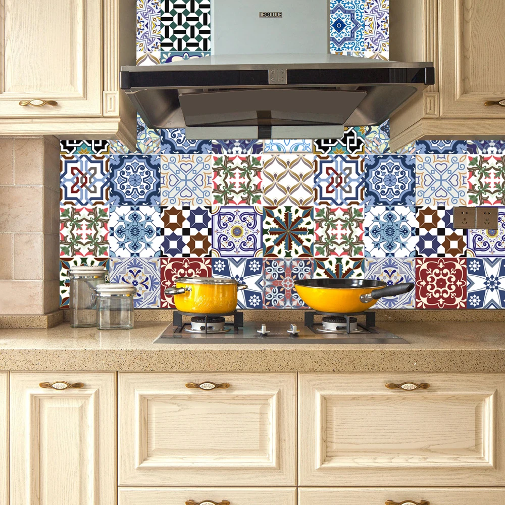

3D Moroccan Style Seamless Mosaic Pattern Wall Sticker Bathroom Waist Line Home Decor Waterproof Self-sticking Removable Poster