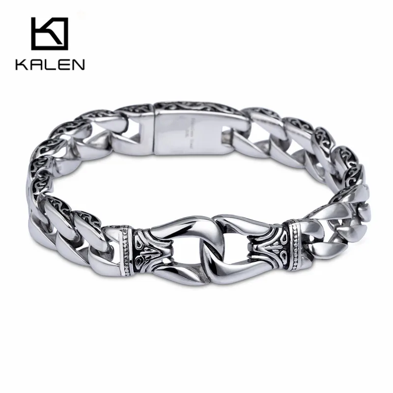 

KALEN Stainless Steel Handcuff Charm Bracelet For Men 20/21/22cm High Polished Cuban Chain Wristband Homme Jewelry Gift