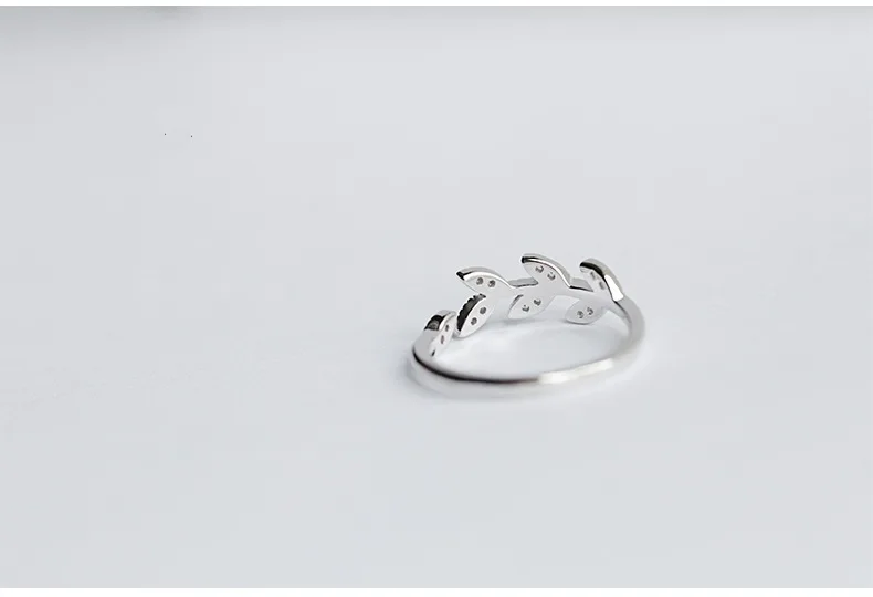 OMHXZJ Европейская мода для женщин Девушка праздничный свадебный подарок белые листья AAA циркон открытый кольцо из стерлингового серебра 925 RR278