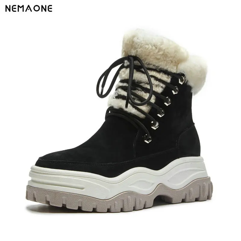 

NemaoNe Fashion warm snow boots platform heels winter boots new arrival women ankle boots women shoes warm fur plush shoes woman