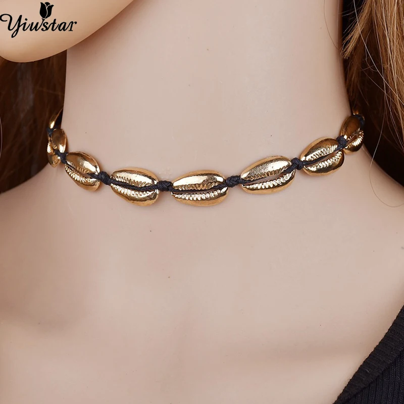 

Yiustar Simple Shell Choker Necklace Natural Shell Gold Cowrie Women Girls Best Friend Cowry Seashell Necklaces Boho Jewelries
